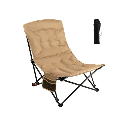 GemGear folding camping chair with adjustable backrest in khaki fabric and carrying bag on Tampa Home & Garden Store