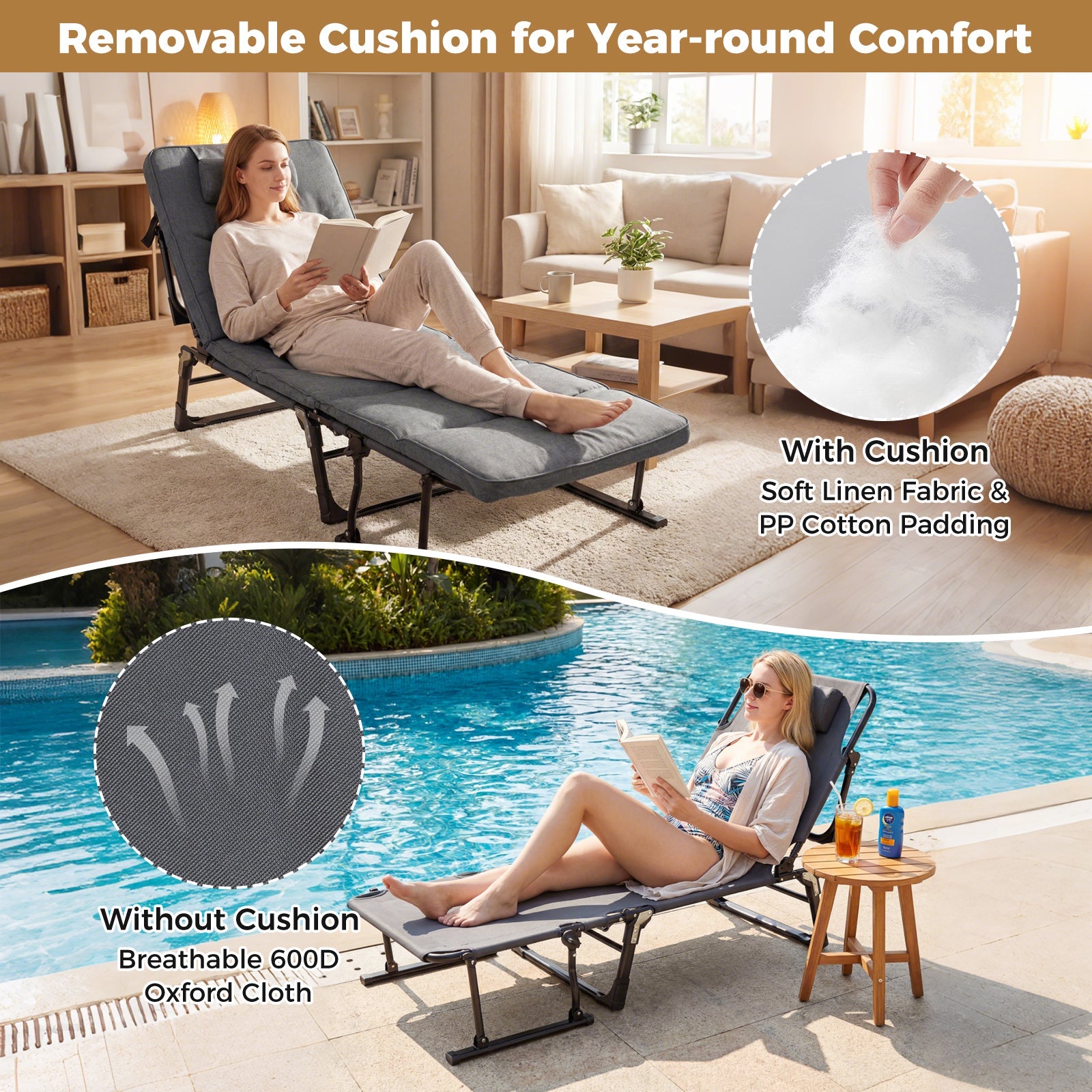 GemGear gray 3-in-1 folding cot with mattress and removable cushion; converts to sofa sleeper on Tampa Home & Garden Store