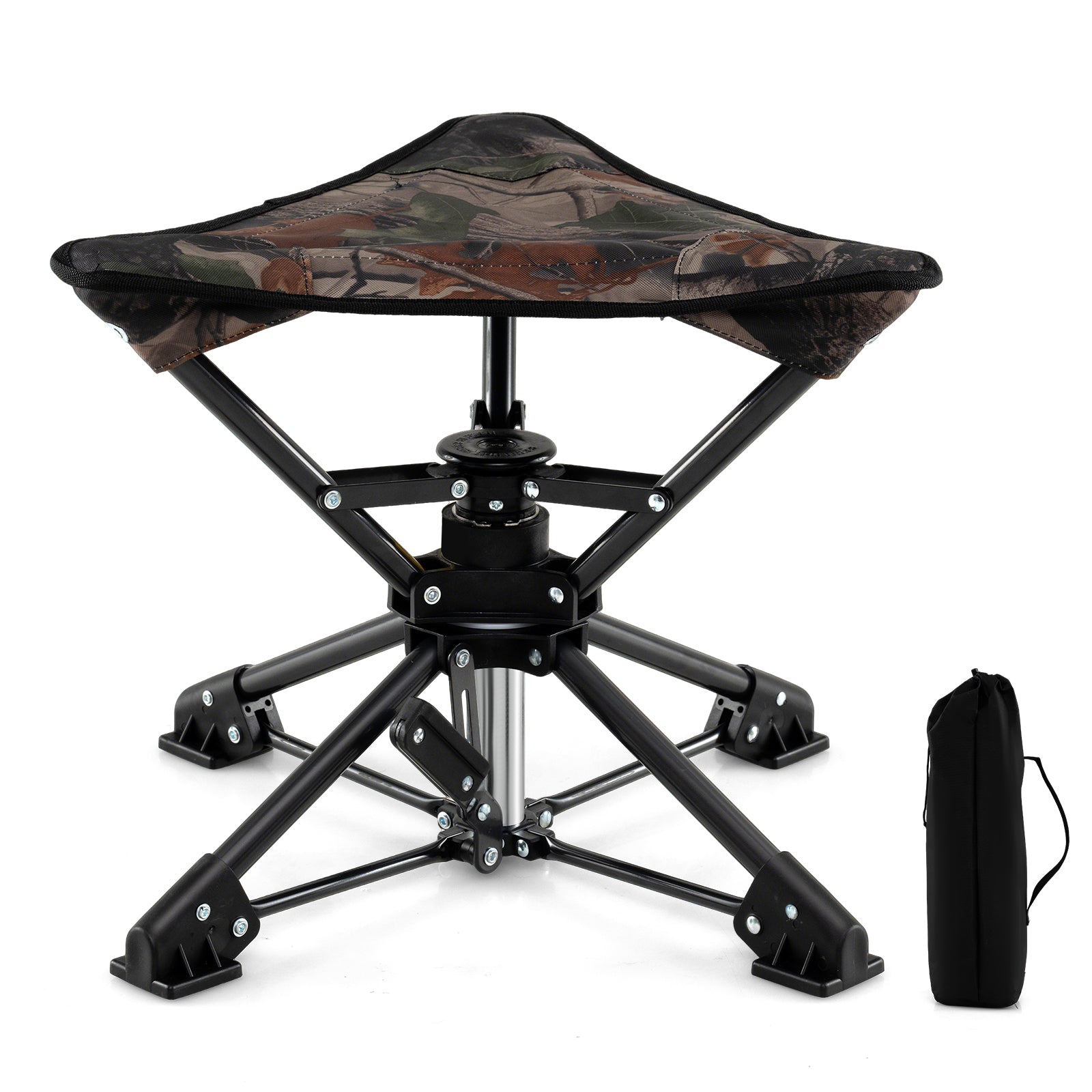 GemGear folding camping stool 360° swivel camo fabric seat with anti-sink feet on Tampa Home & Garden Store