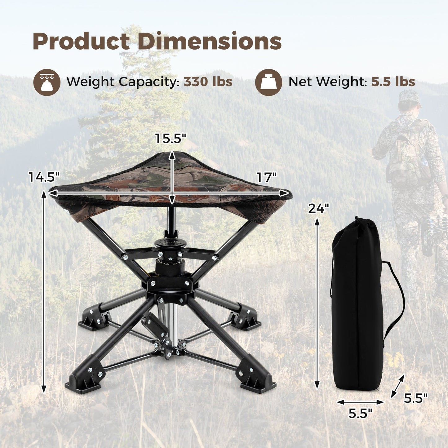 GemGear folding camping stool camouflage seat, 360° swivel, anti-sink feet, carry bag on Tampa Home & Garden Store
