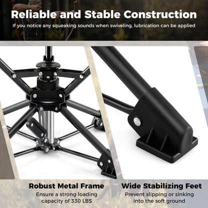 GemGear folding camping stool with 360° swivel, anti-sink feet, rugged black metal frame on Tampa Home & Garden Store