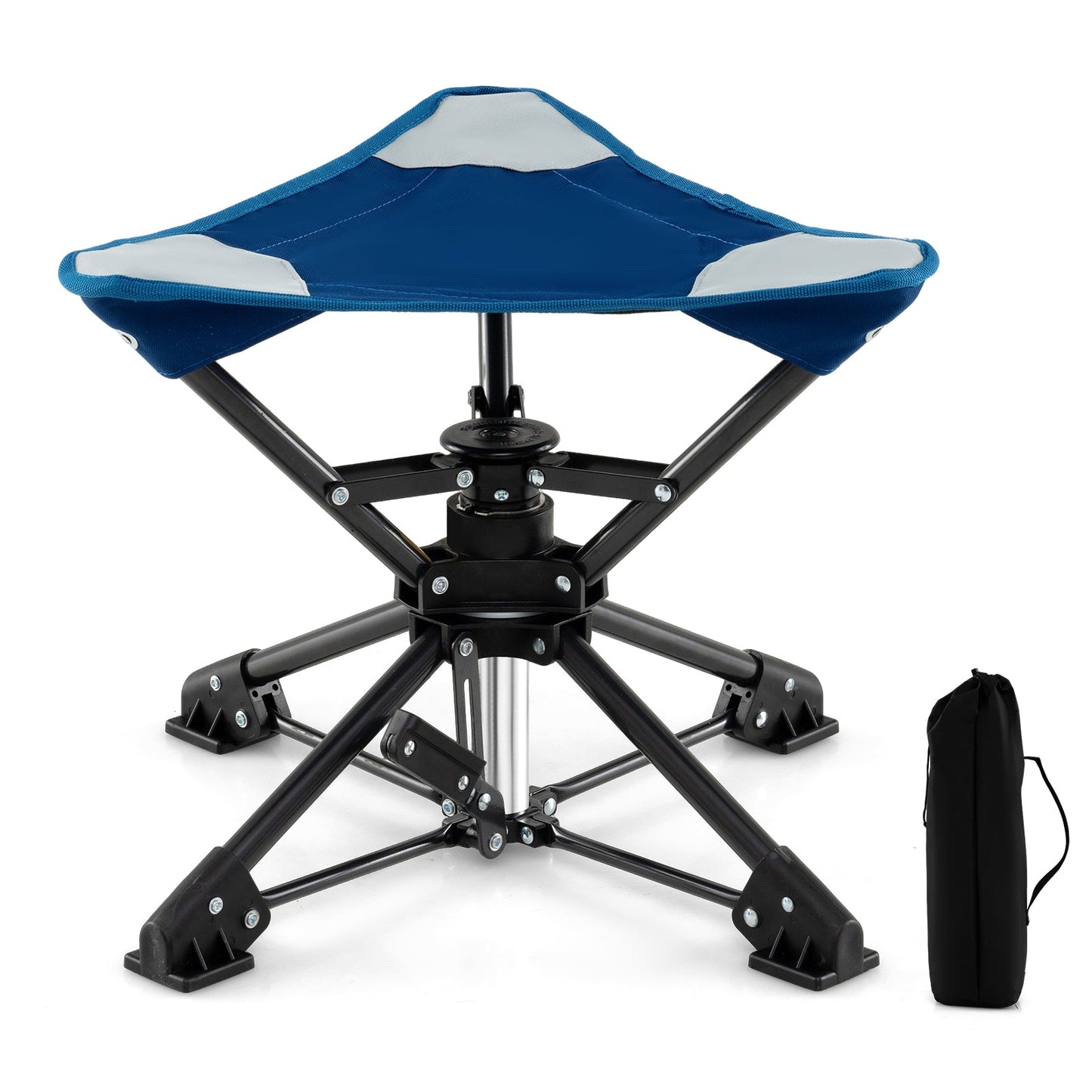 GemGear folding camping stool 360° swivel hunting chair with blue seat and anti-sink feet on Tampa Home & Garden Store
