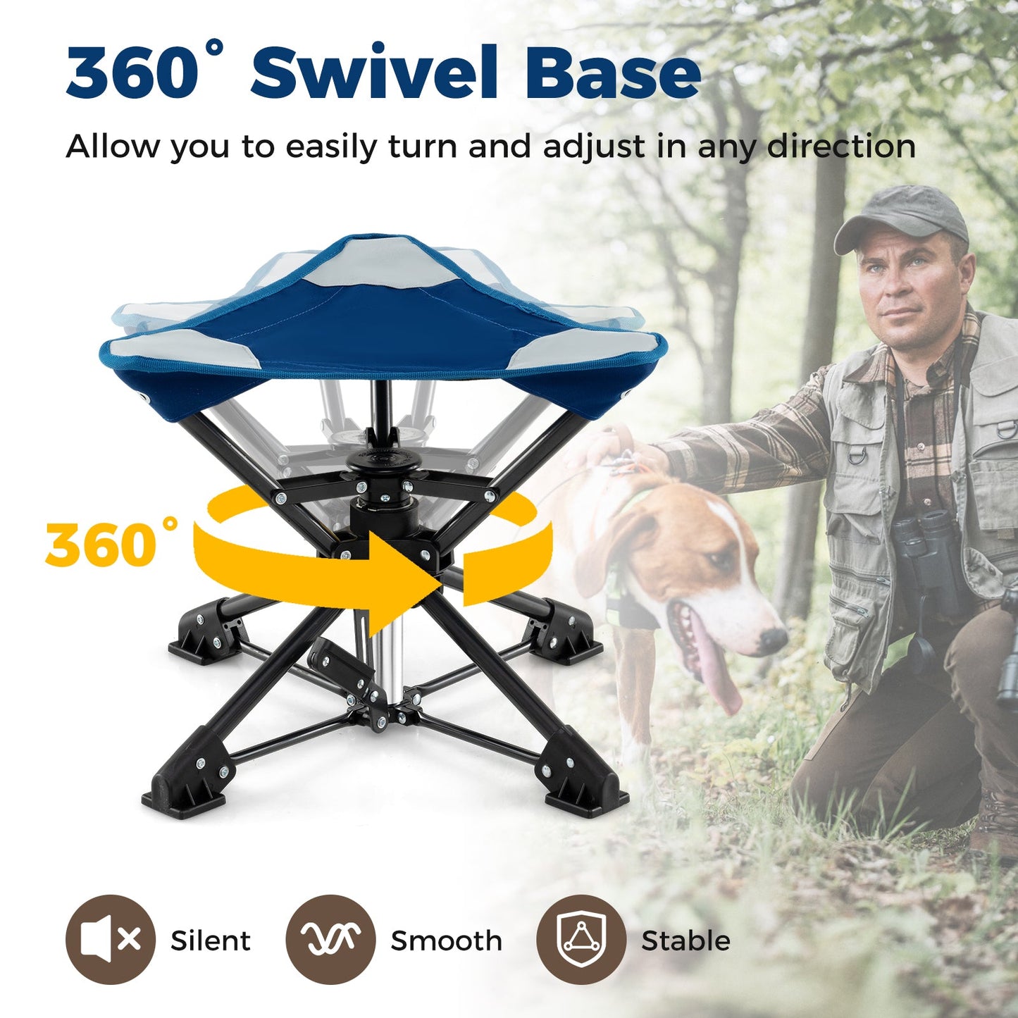 GemGear Folding Camping Stool 360° Swivel Base with Anti-Sink Feet, blue seat on Tampa Home & Garden Store