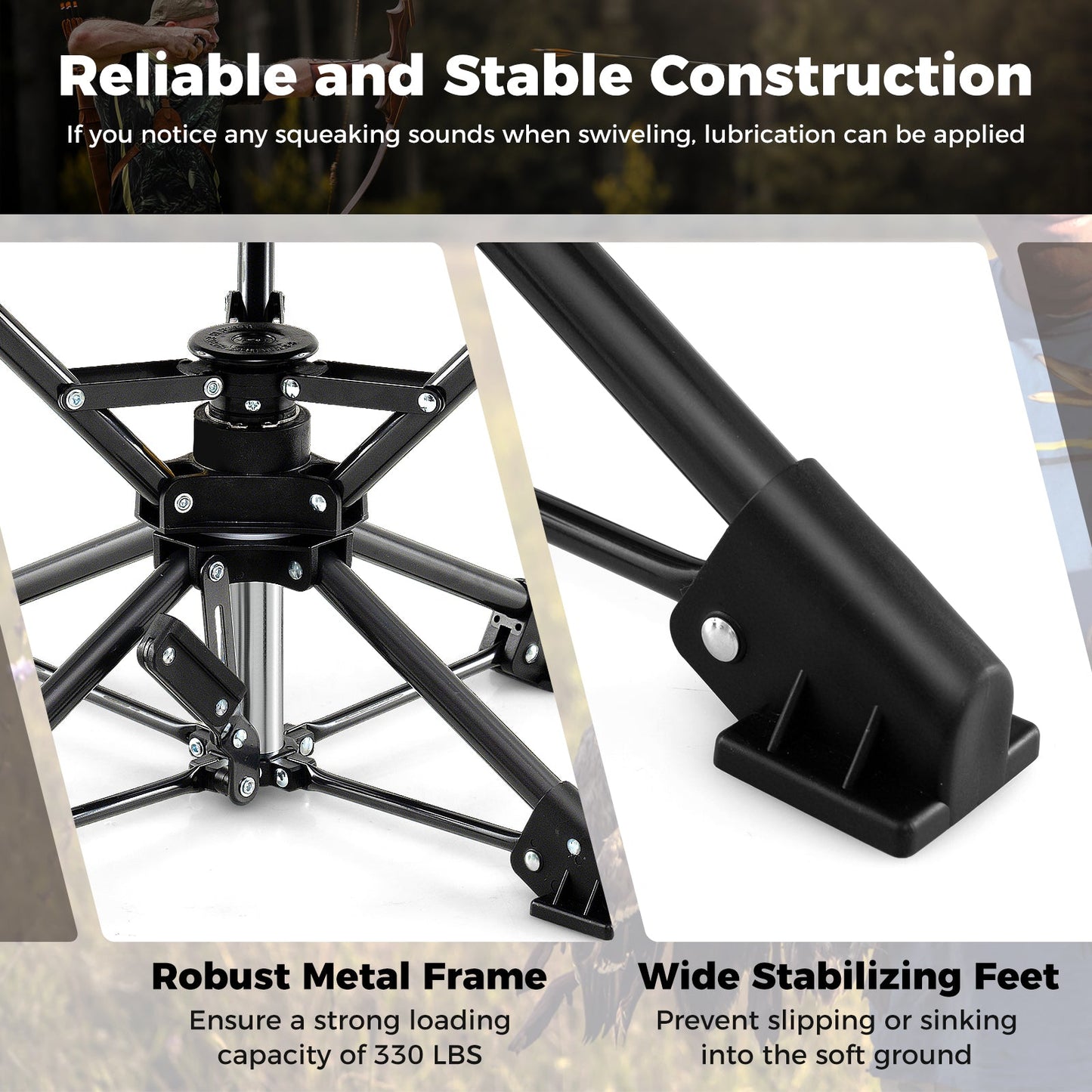 GemGear folding camping stool with 360° swivel, rugged metal frame and anti-sink wide feet on Tampa Home & Garden Store