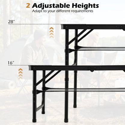 Folding Camping Table with Storage Net and Handle