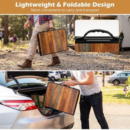 GemGear Folding Camping Table with wood-grain top, storage net and adjustable height on Tampa Home & Garden Store