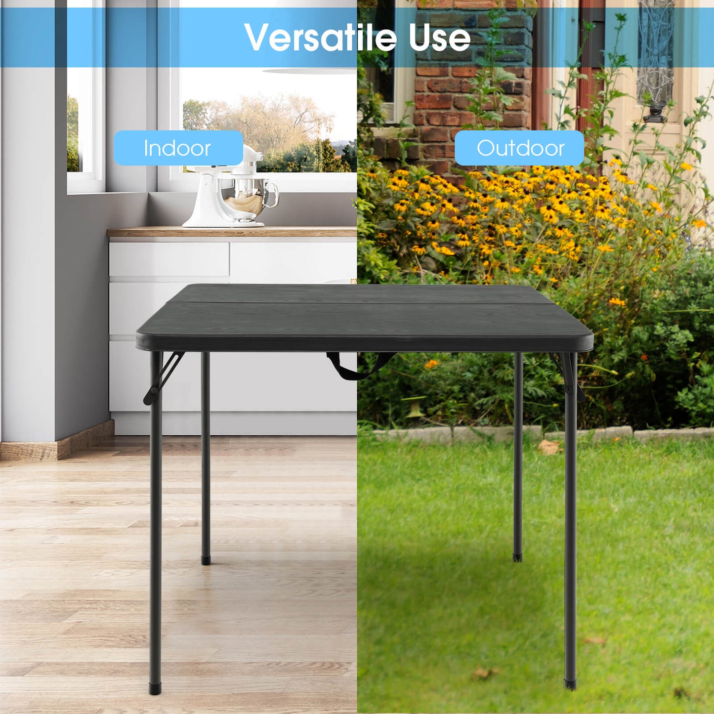 GemGear folding camping table with all-weather HDPE top and rustproof steel frame indoor outdoor use on Tampa Home & Garden Store