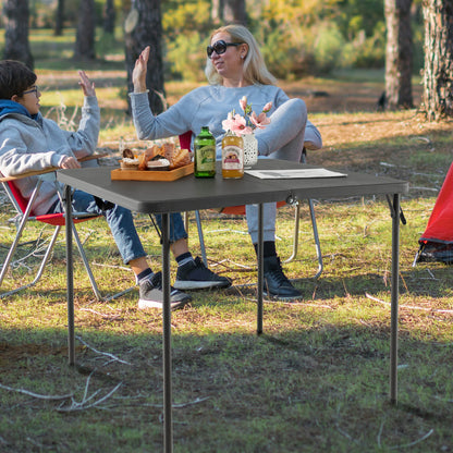 GemGear folding camping table with gray all-weather HDPE tabletop and rustproof steel frame on Tampa Home & Garden Store