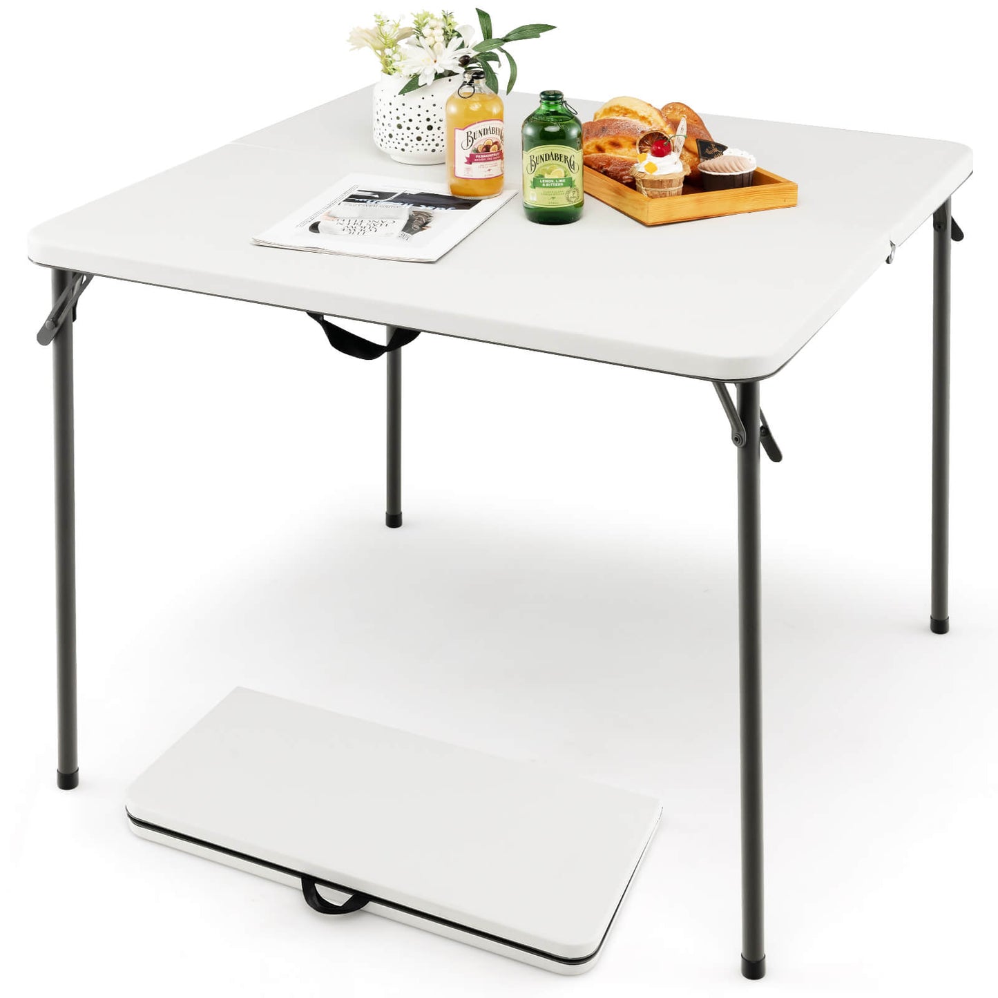 GemGear folding camping table with white HDPE top and rustproof steel frame on Tampa Home & Garden Store