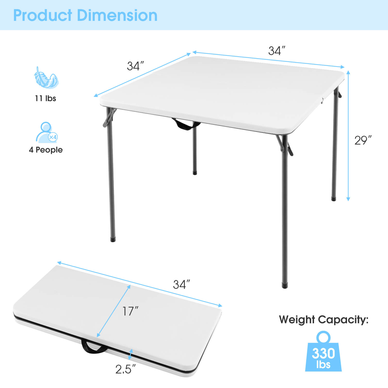 GemGear folding camping table with all-weather HDPE top and rustproof steel frame on Tampa Home & Garden Store