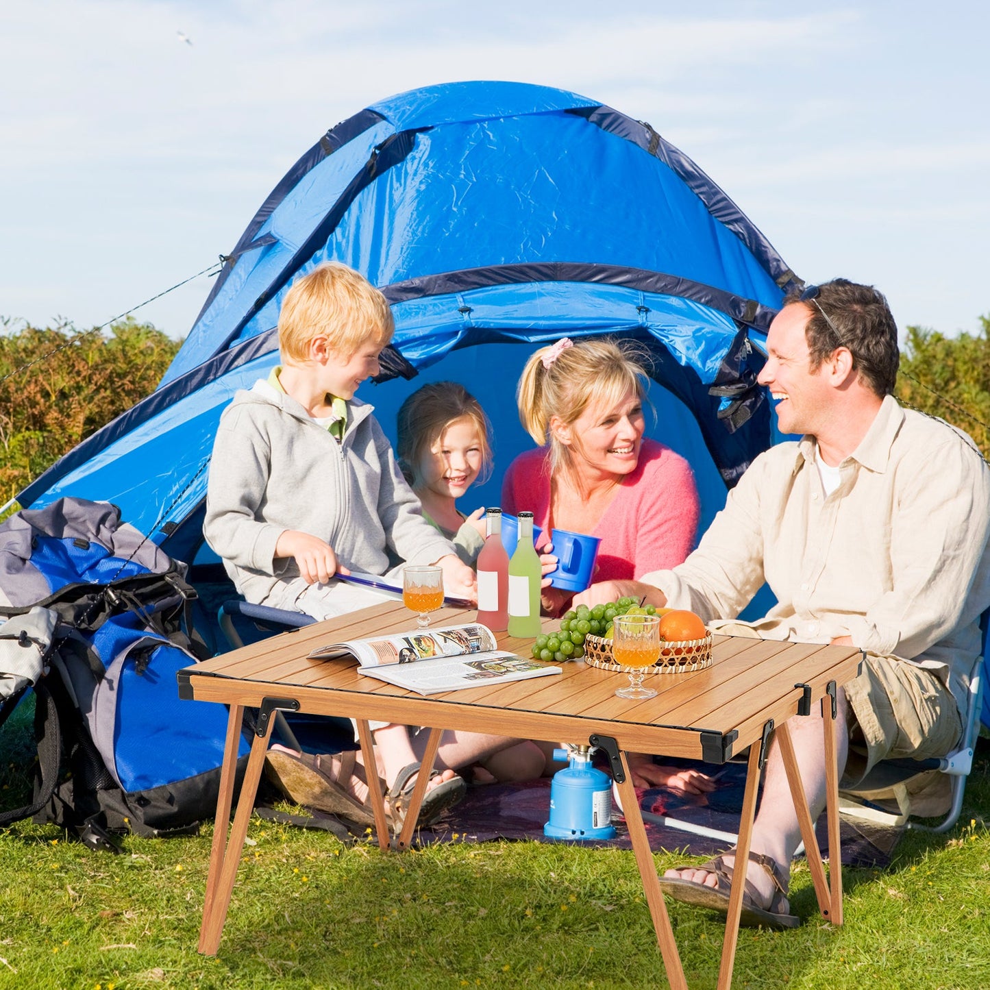 Mesa de camping plegable Mesa de pícnic con bolsa de almacenamiento y tablero impermeable - Marrón