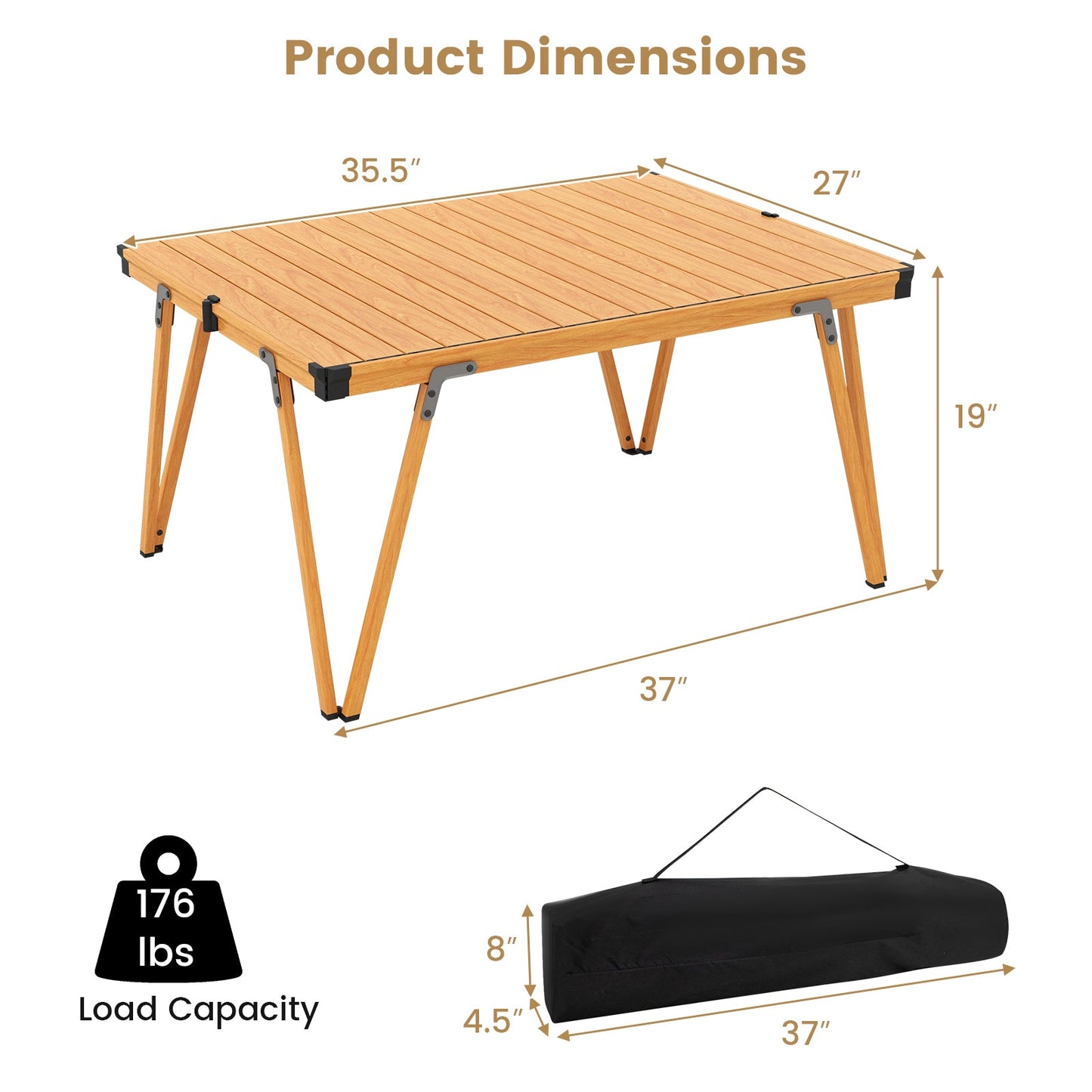 Mesa de camping plegable Mesa de pícnic con bolsa de almacenamiento y tablero impermeable - Marrón