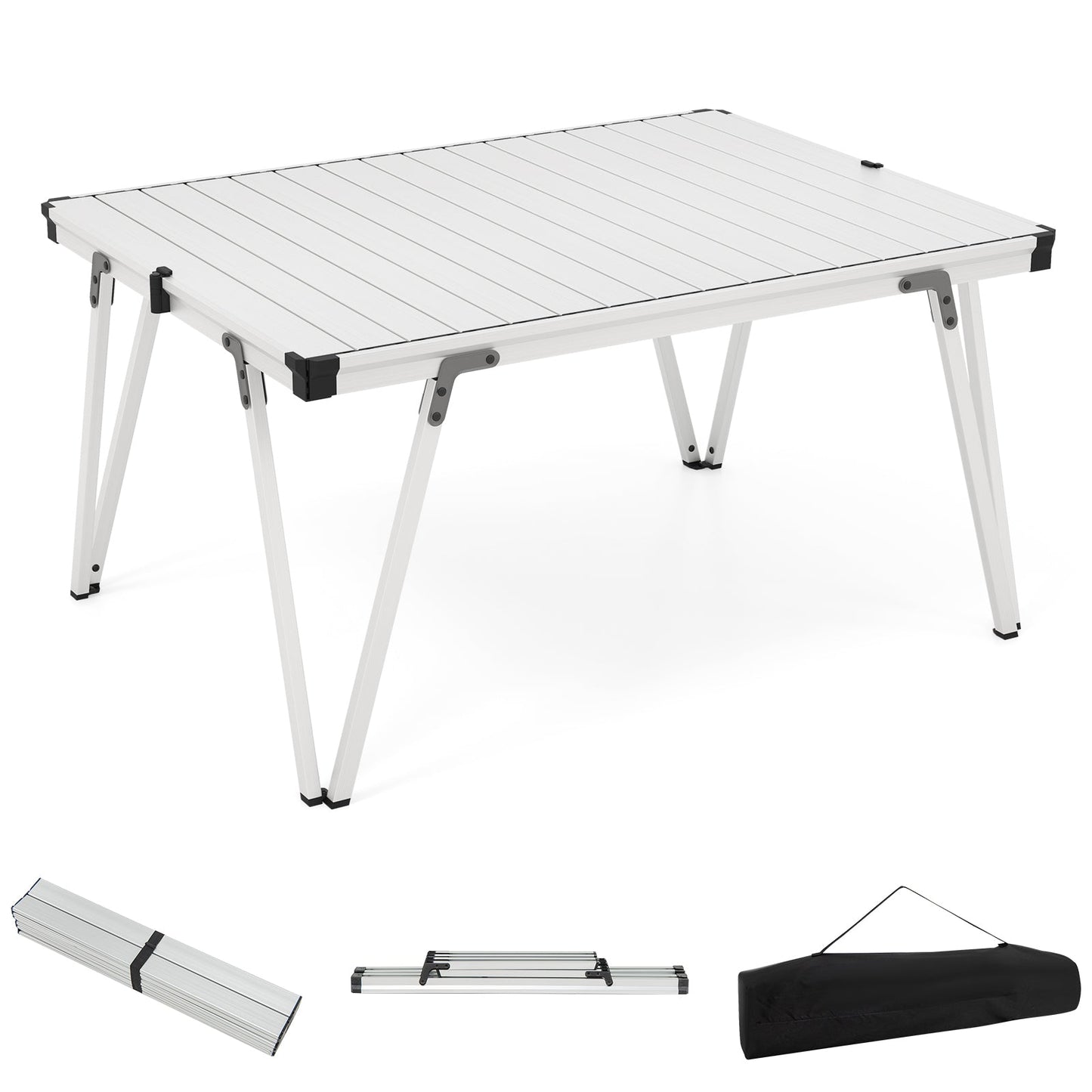 Mesa de camping plegable Mesa de pícnic con bolsa de almacenamiento y tablero impermeable - Marrón