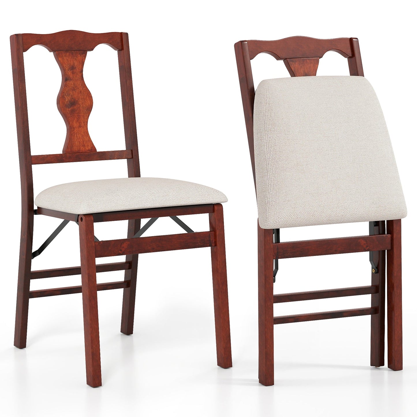 Folding Chairs Set of 2 Upholstered Dining Chairs with Comfy Padded Seats-Brown