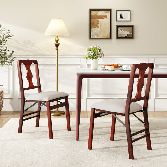 Folding Chairs Set of 2 Upholstered Dining Chairs with Comfy Padded Seats-Brown - Tampa Home & Garden Store
