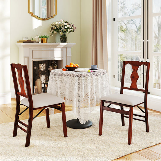 Folding Chairs Set of 2 Upholstered Dining Chairs with Comfy Padded Seats-Brown - Tampa Home & Garden Store