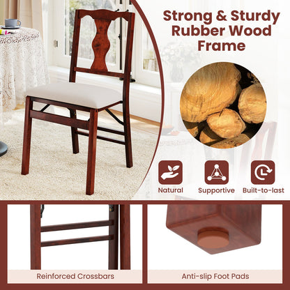 Folding Chairs Set of 2 Upholstered Dining Chairs with Comfy Padded Seats-Brown