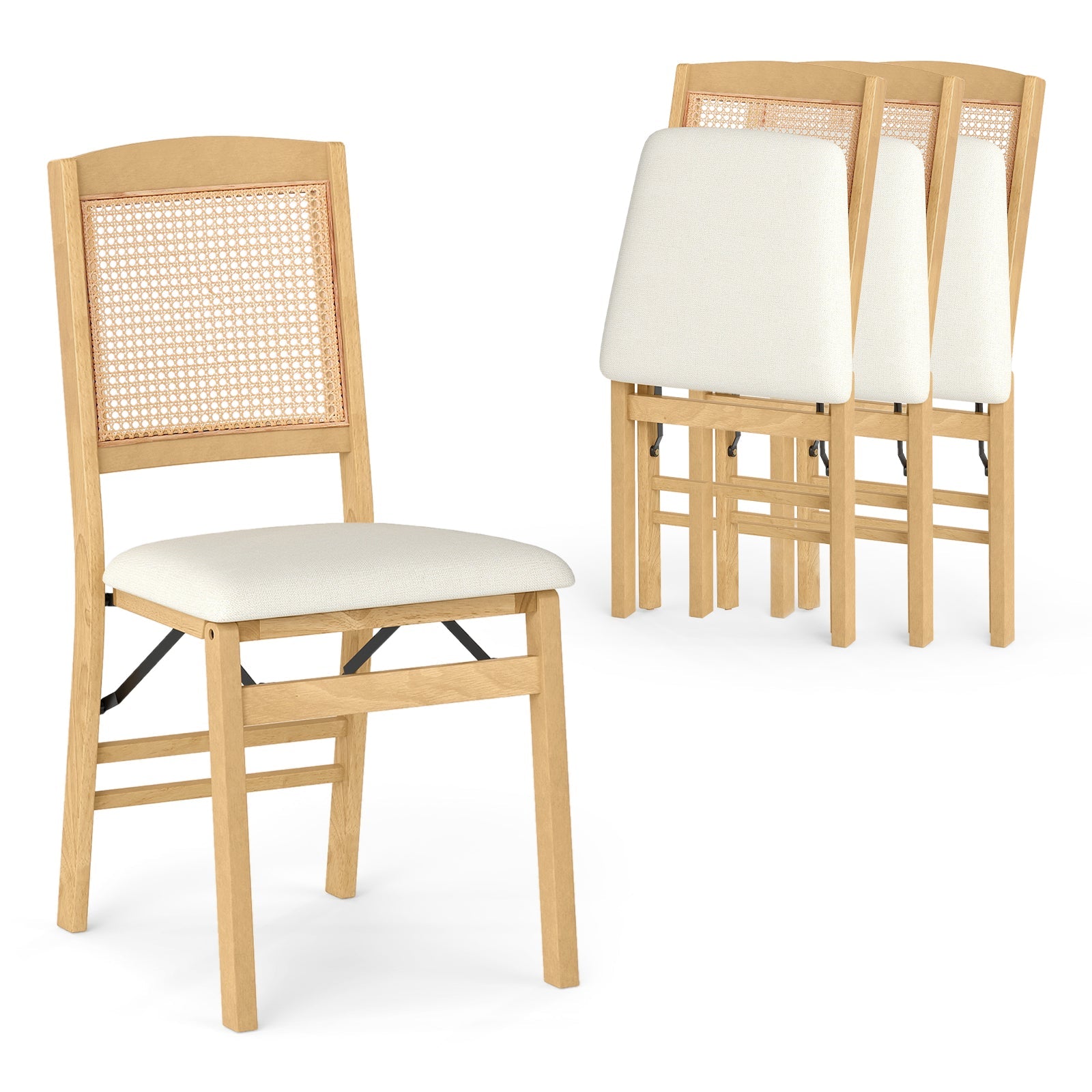 Folding Dining Chairs Set of 4 Rubber Wood Chairs with Linen Padded Seat - Tampa Home & Garden Store