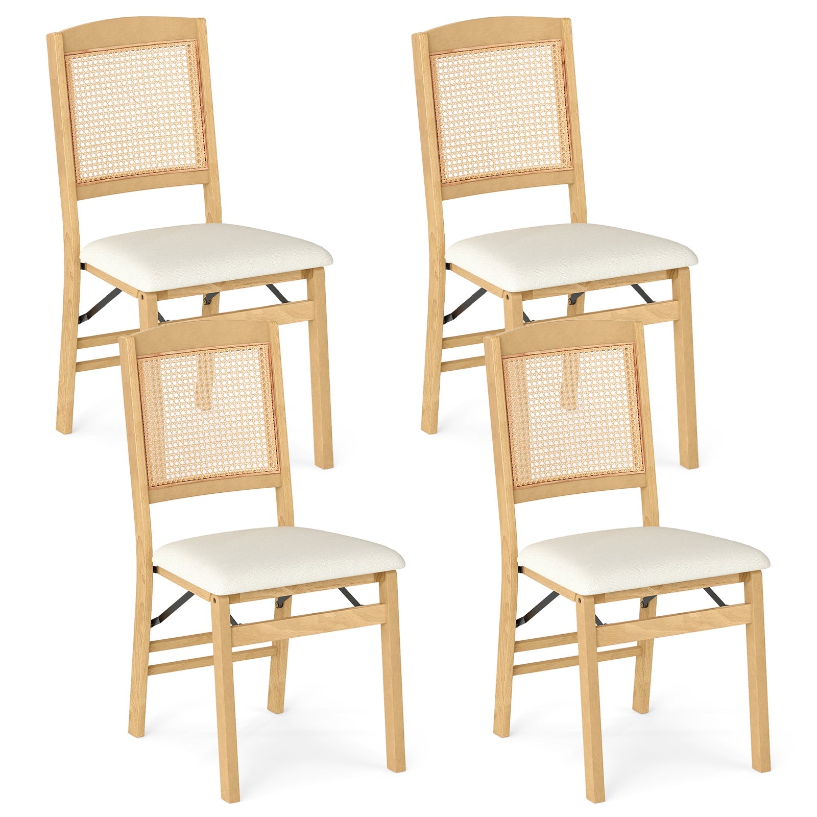 Folding Dining Chairs Set of 4 Rubber Wood Chairs with Linen Padded Seat - Tampa Home & Garden Store
