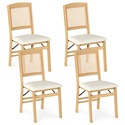 Folding Dining Chairs Set of 4 Rubber Wood Chairs with Linen Padded Seat - Tampa Home & Garden Store