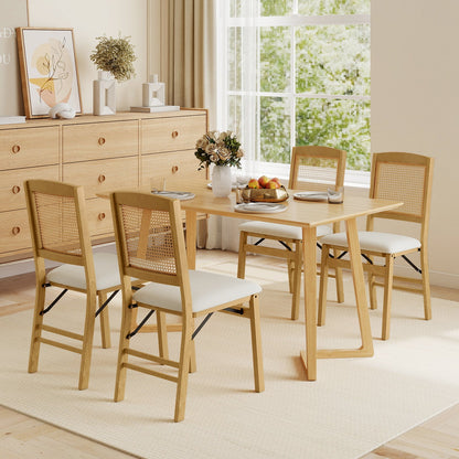 Folding Dining Chairs Set of 4 Rubber Wood Chairs with Linen Padded Seat - Tampa Home & Garden Store