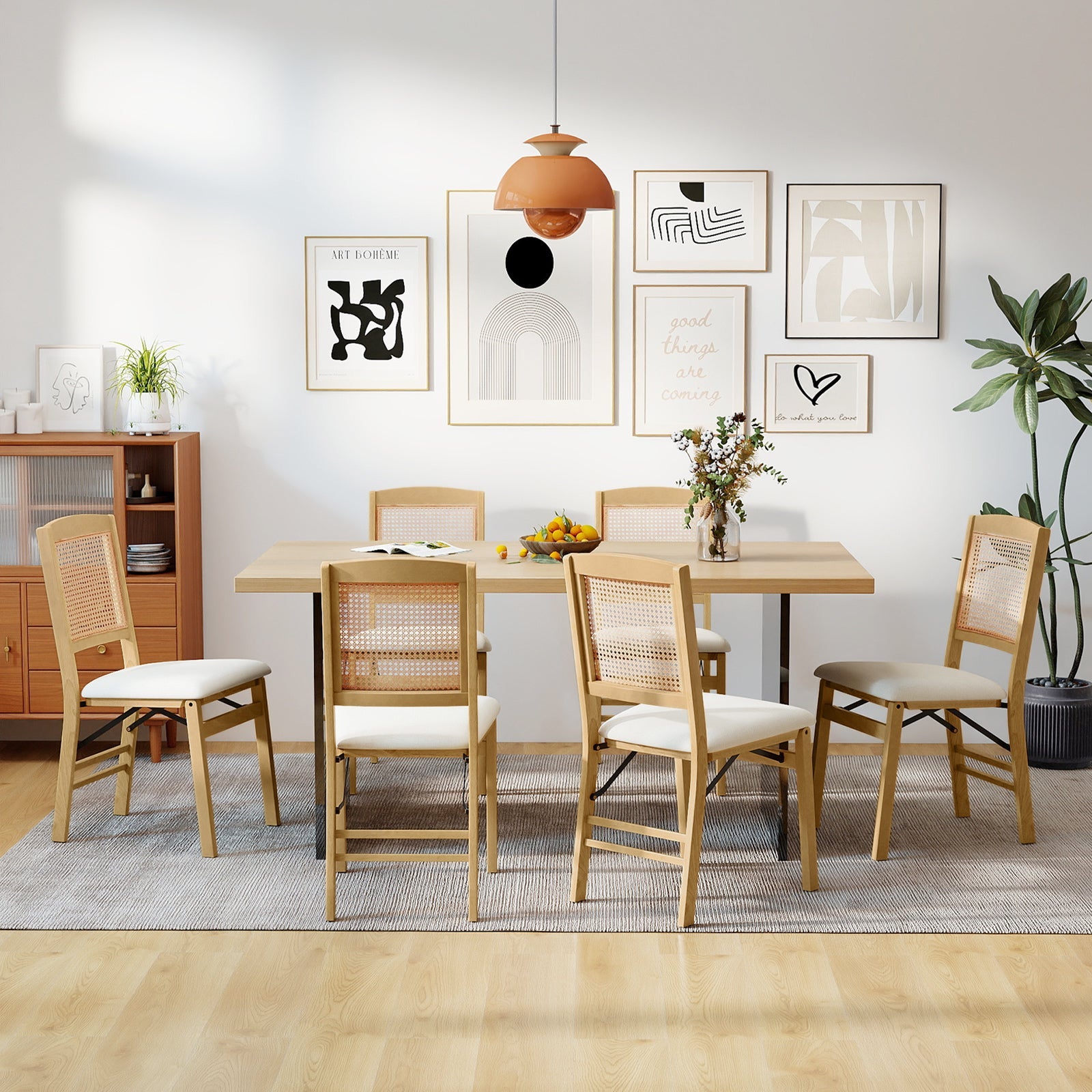 Folding Dining Chairs Set of 4 Rubber Wood Chairs with Linen Padded Seat - Tampa Home & Garden Store