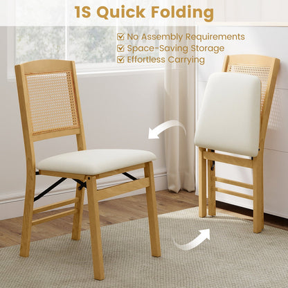 Folding Dining Chairs Set of 4 Rubber Wood Chairs with Linen Padded Seat - Tampa Home & Garden Store