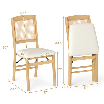 Folding Dining Chairs Set of 4 Rubber Wood Chairs with Linen Padded Seat - Tampa Home & Garden Store