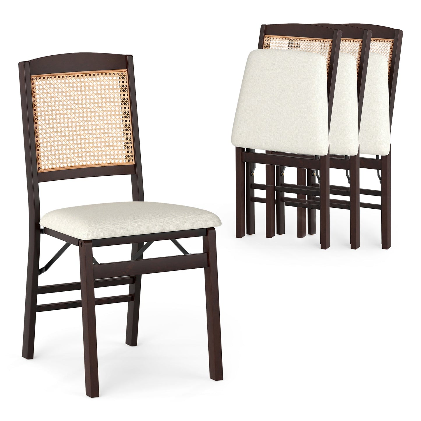 Folding Dining Chairs Set of 4 Rubber Wood Chairs with Linen Padded Seat - Tampa Home & Garden Store
