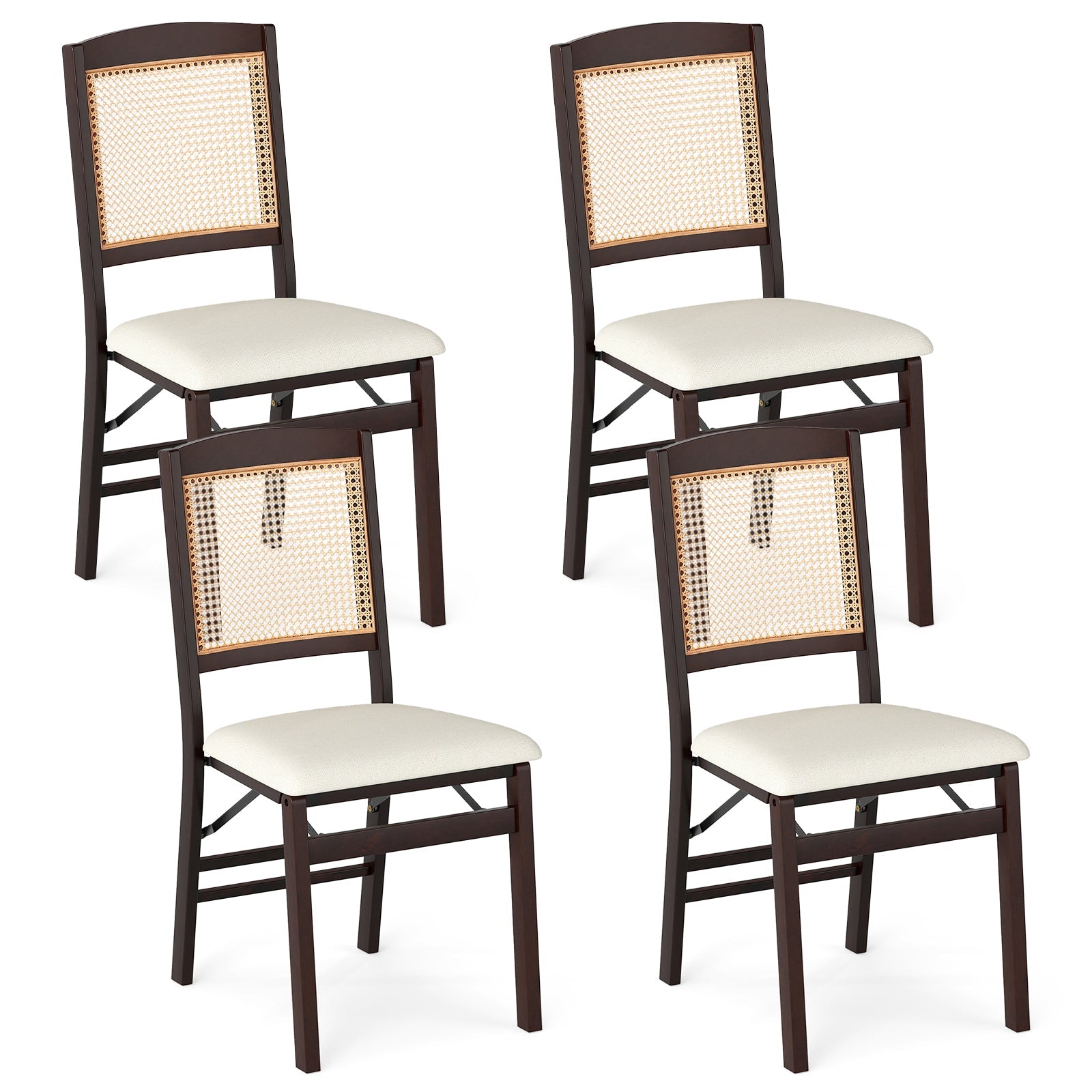 Folding Dining Chairs Set of 4 Rubber Wood Chairs with Linen Padded Seat - Tampa Home & Garden Store
