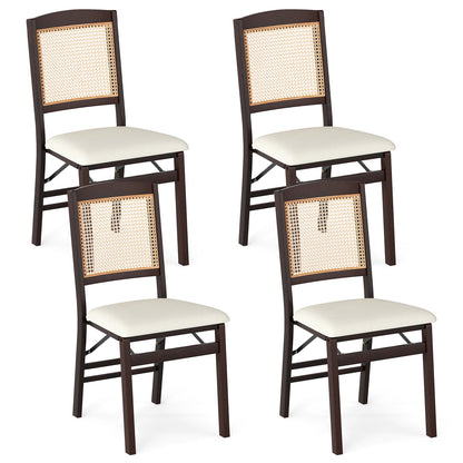 Folding Dining Chairs Set of 4 Rubber Wood Chairs with Linen Padded Seat - Tampa Home & Garden Store