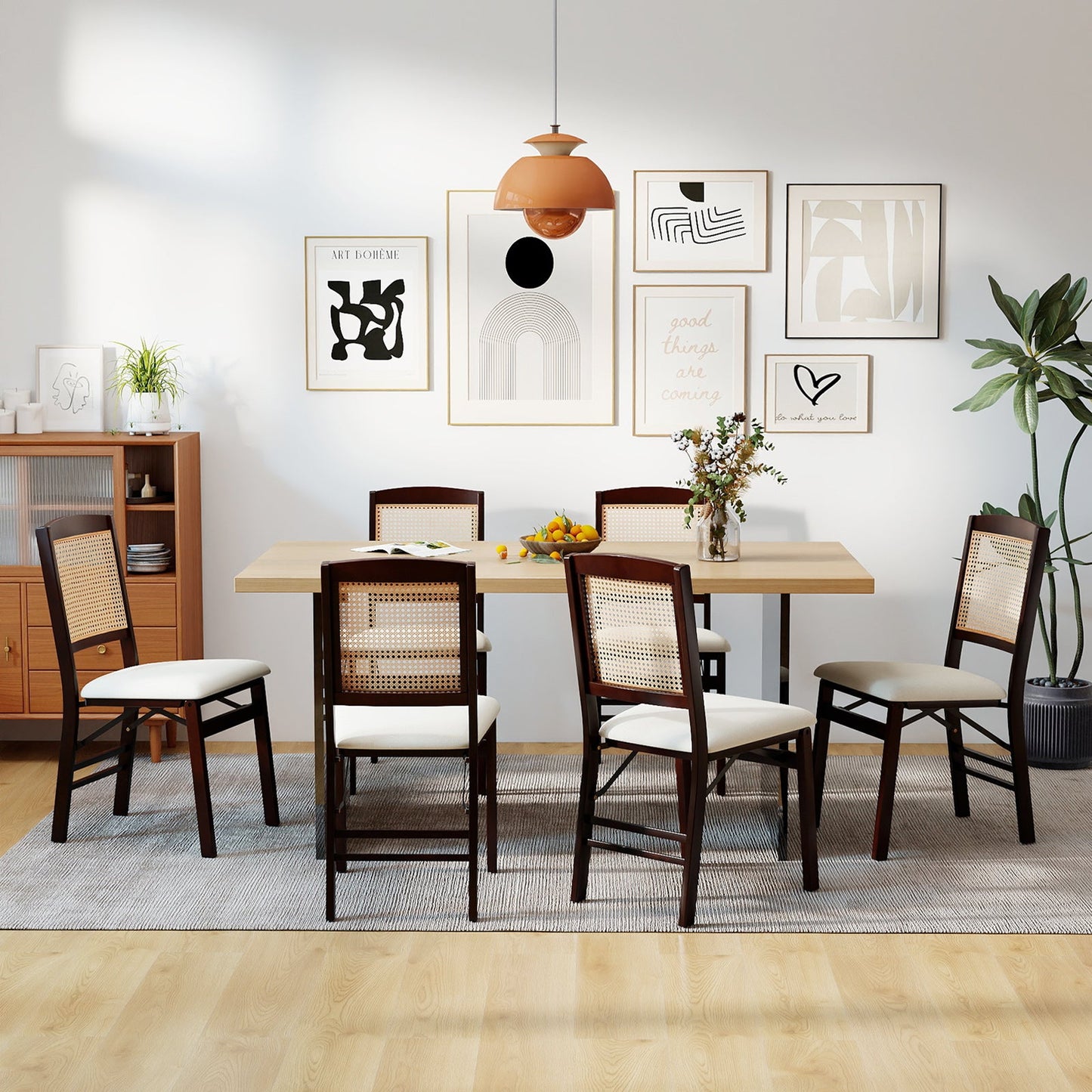 Folding Dining Chairs Set of 4 Rubber Wood Chairs with Linen Padded Seat - Tampa Home & Garden Store