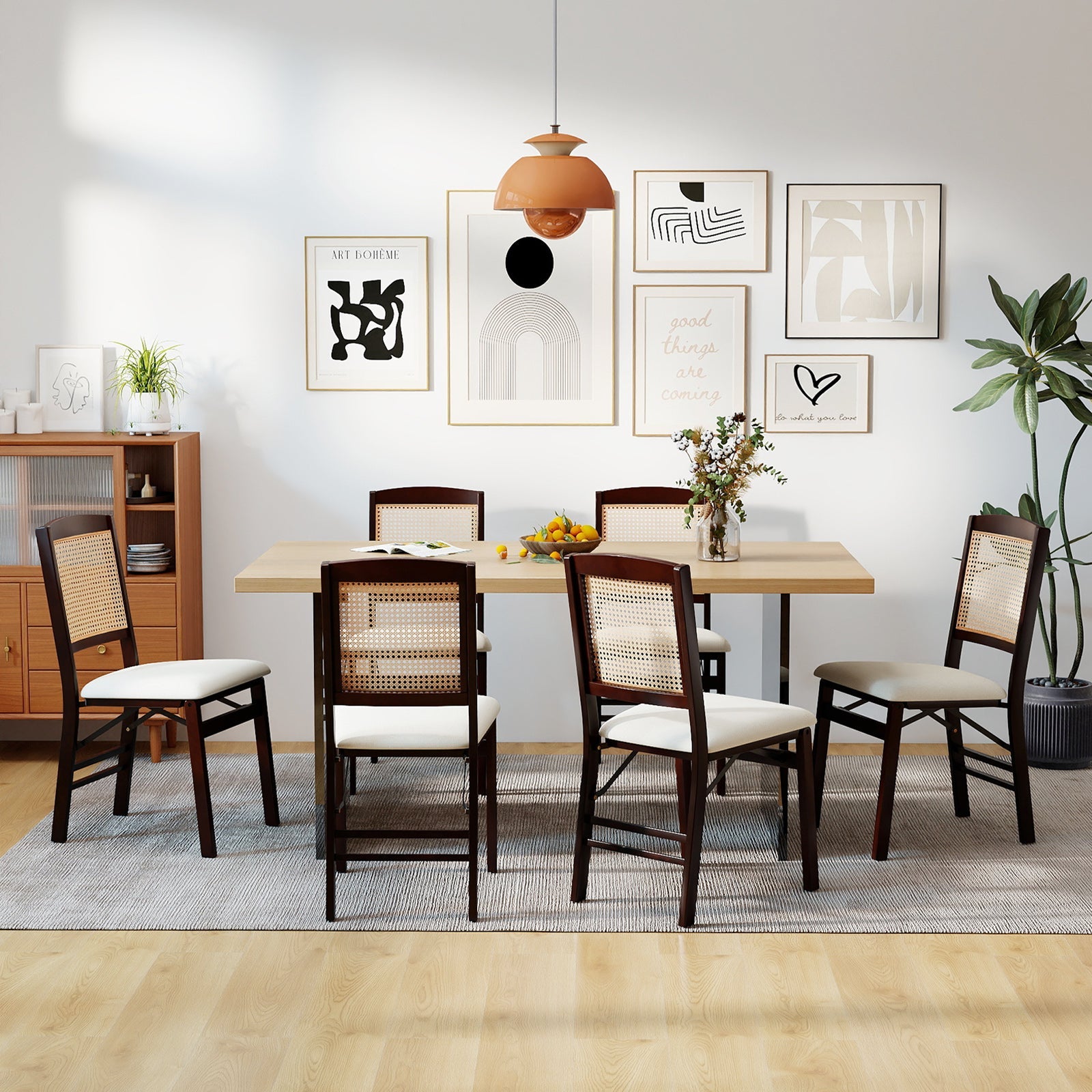 Folding Dining Chairs Set of 4 Rubber Wood Chairs with Linen Padded Seat - Tampa Home & Garden Store