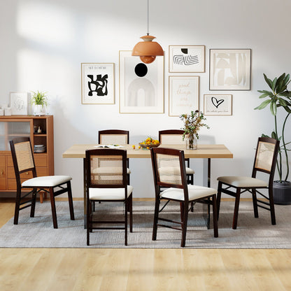 Folding Dining Chairs Set of 4 Rubber Wood Chairs with Linen Padded Seat - Tampa Home & Garden Store