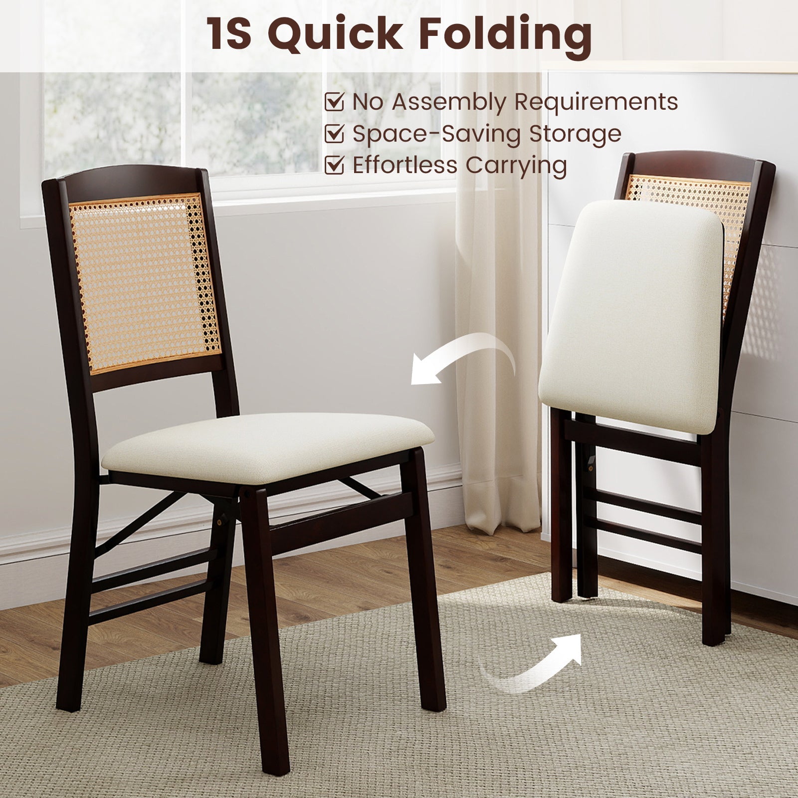 Folding Dining Chairs Set of 4 Rubber Wood Chairs with Linen Padded Seat - Tampa Home & Garden Store