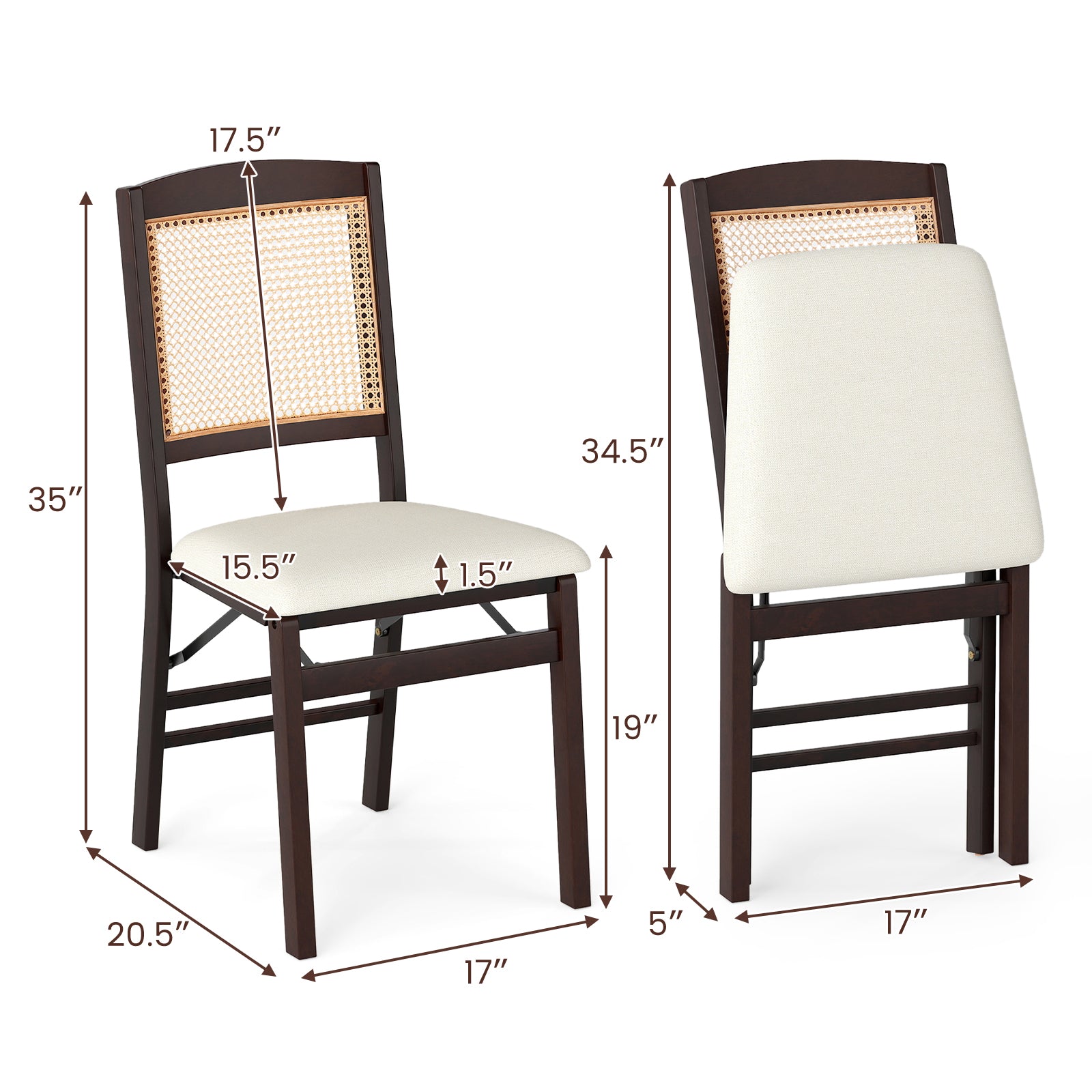 Folding Dining Chairs Set of 4 Rubber Wood Chairs with Linen Padded Seat - Tampa Home & Garden Store