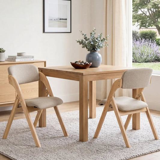 DirectDeals Folding Dining Chairs in light wood with beige cushioned seats, set of 2 on Tampa Home & Garden Store