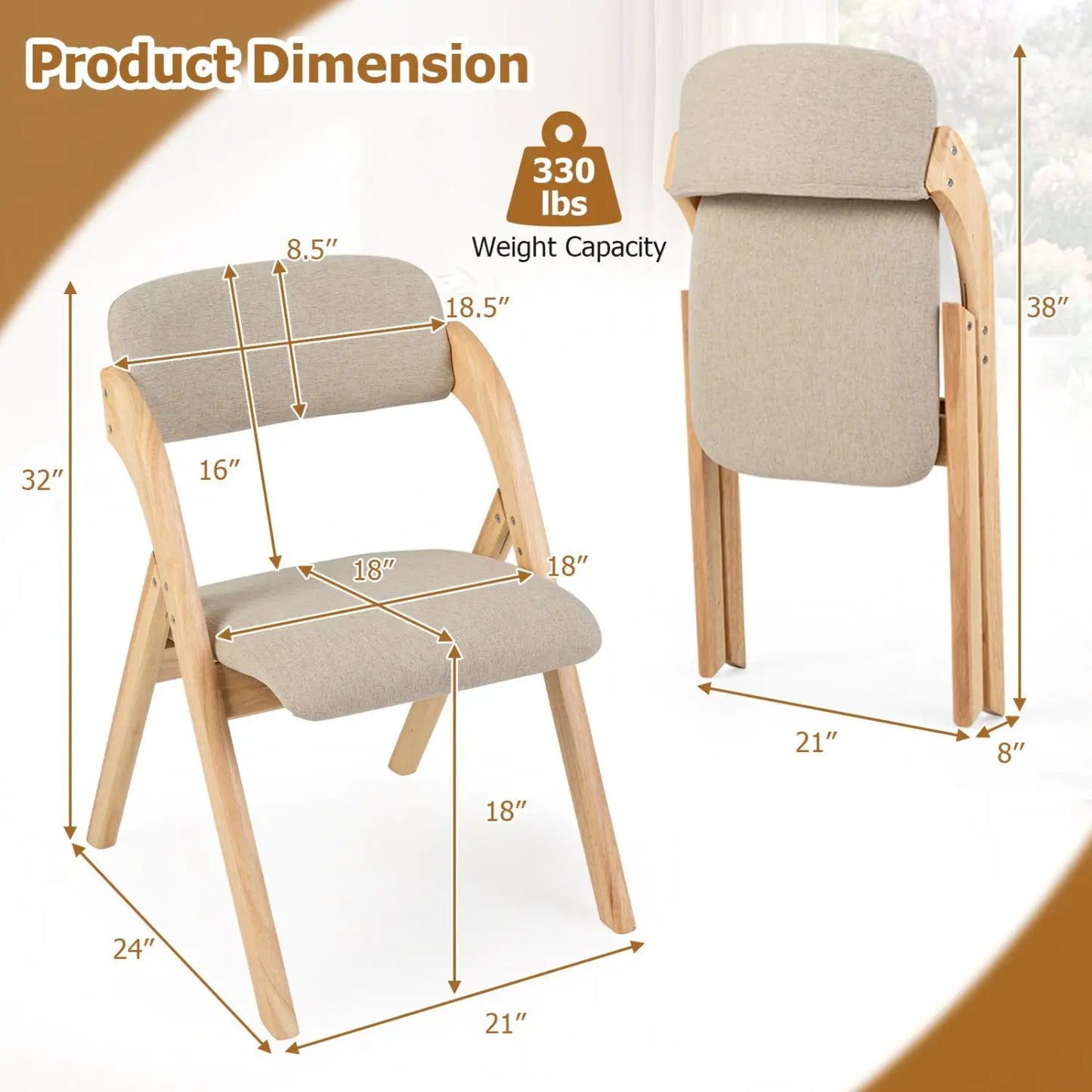 Folding Dining Chairs Set of 2 Cushioned Seats