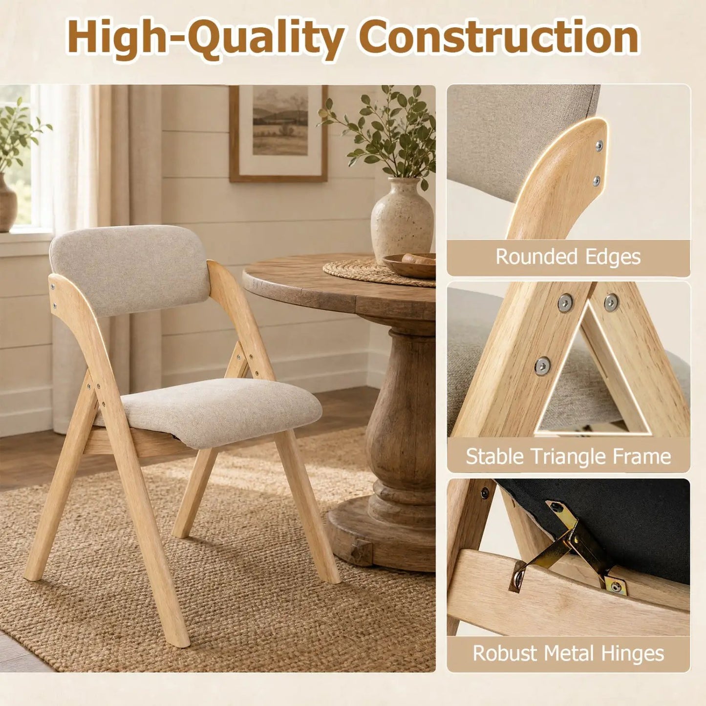 Folding Dining Chairs Set of 2 Cushioned Seats