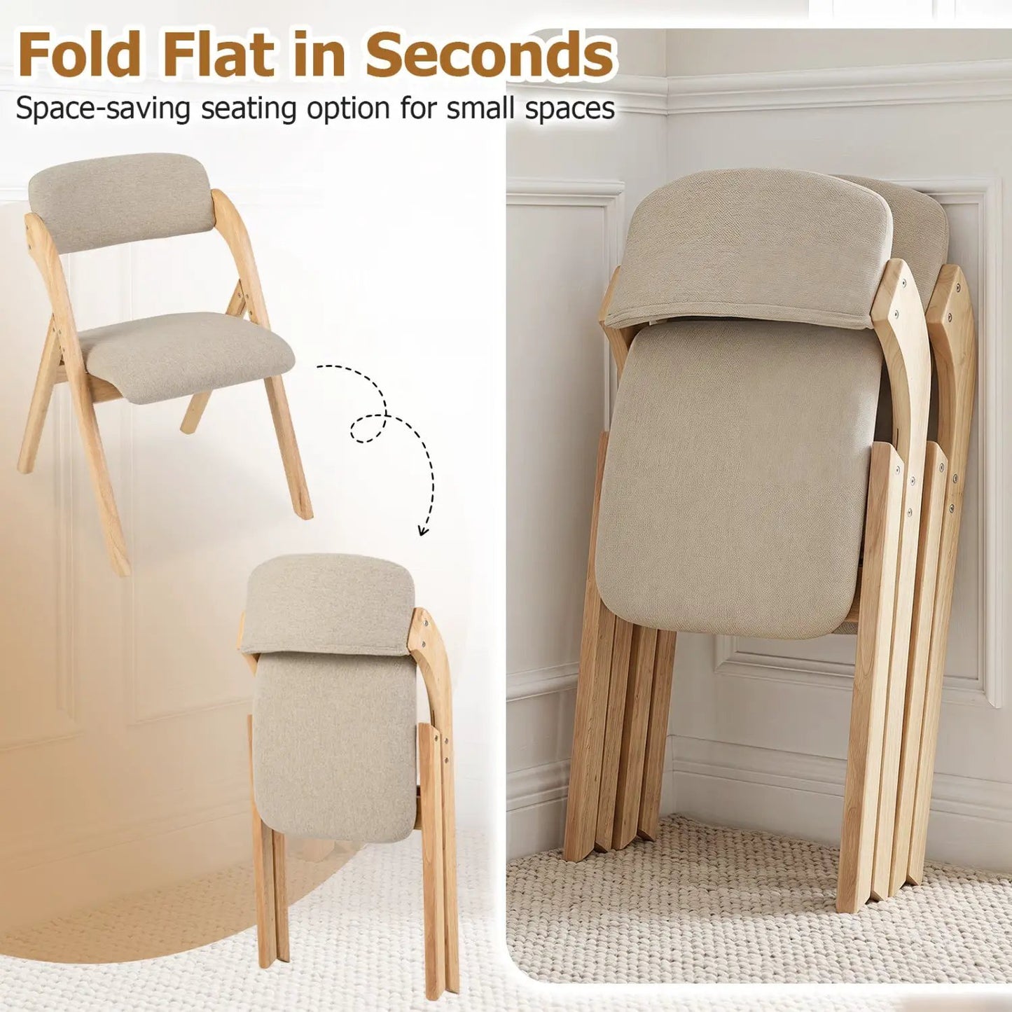 Folding Dining Chairs Set of 2 Cushioned Seats