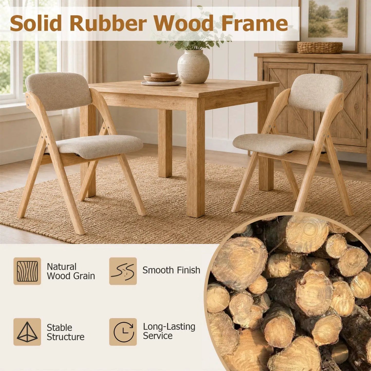 Folding Dining Chairs Set of 2 Cushioned Seats
