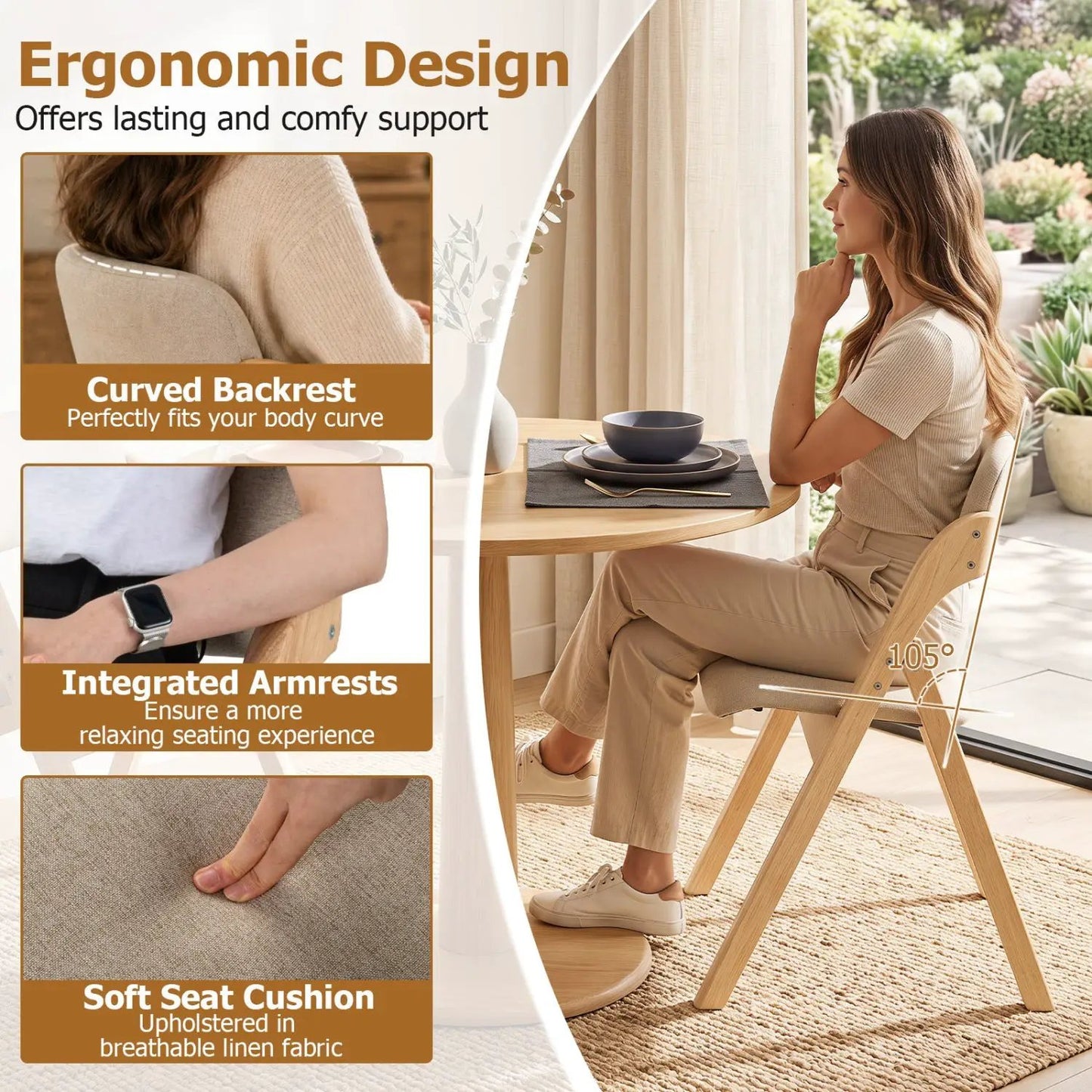 Folding Dining Chairs Set of 2 Cushioned Seats
