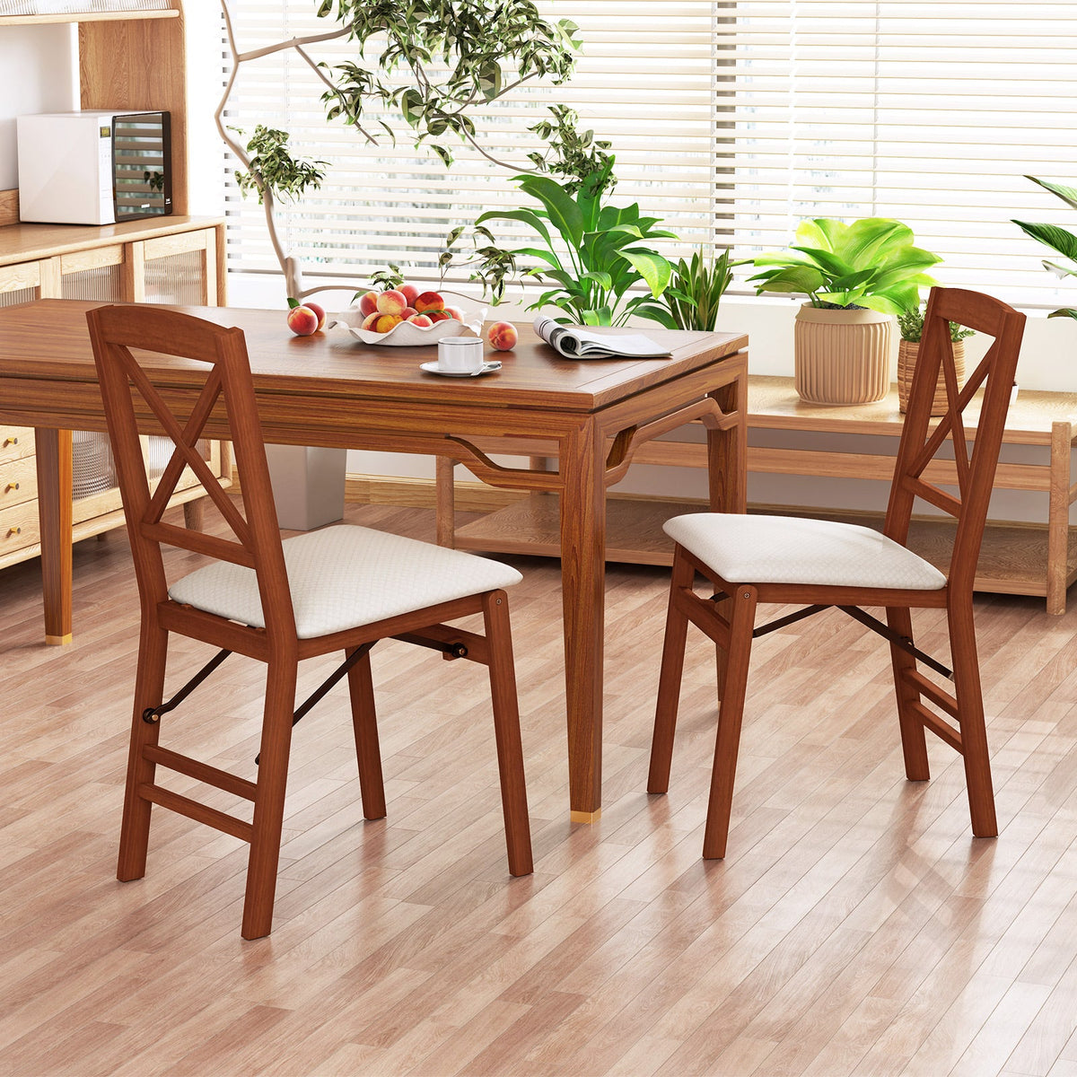 Folding dining chairs set of 2 by DirectDeals with padded beige seats and rubber wood frame on Tampa Home & Garden Store