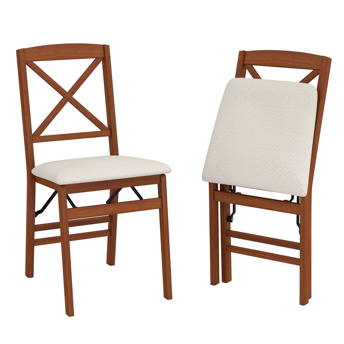 Folding dining chairs DirectDeals set of 2 with padded beige seats and rubber wood frames on Tampa Home & Garden Store