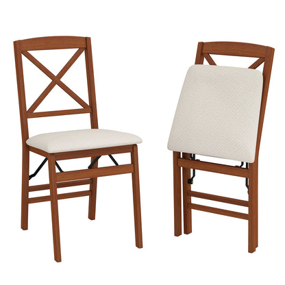 Folding dining chairs DirectDeals set of 2 with padded beige seats and rubber wood frames on Tampa Home & Garden Store