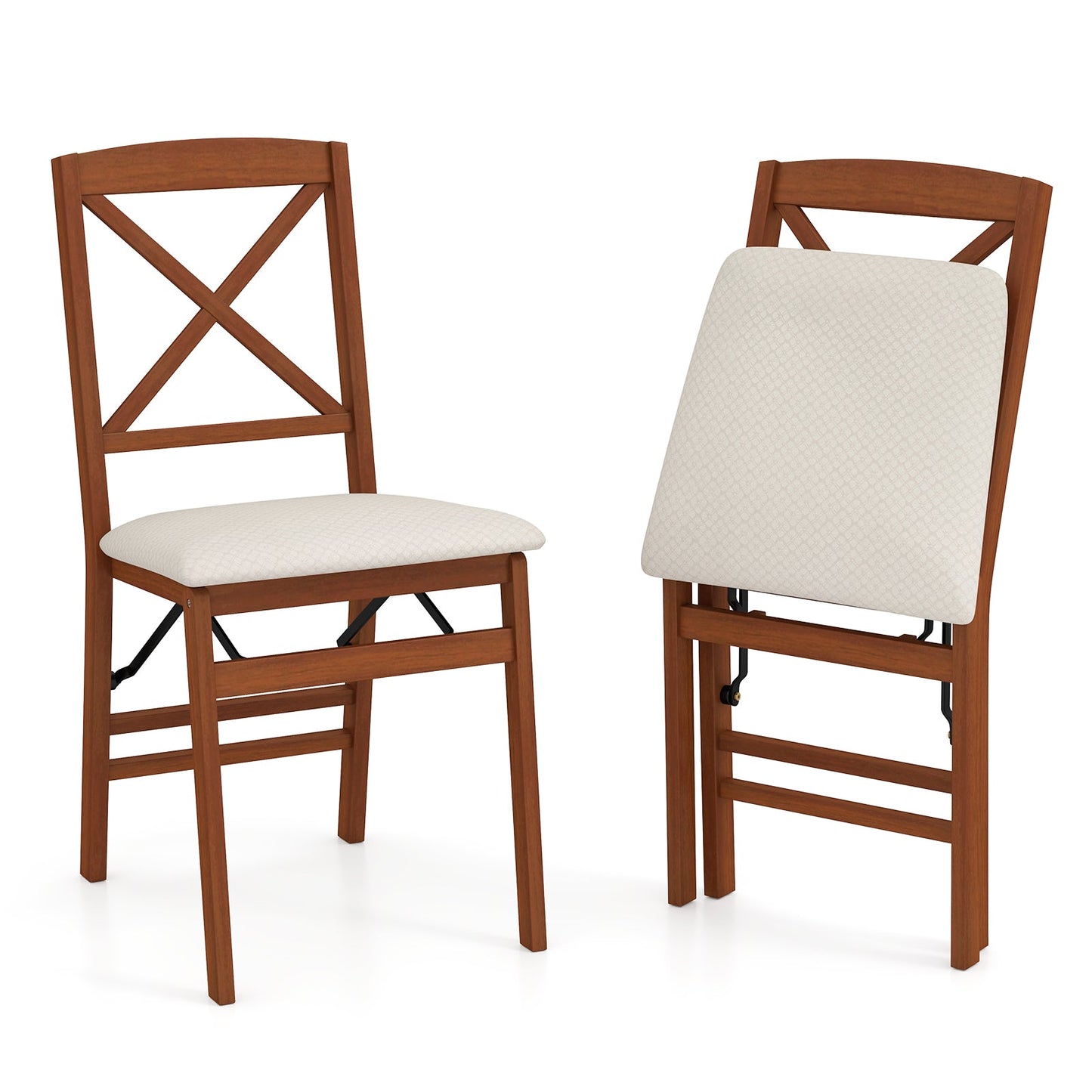Folding dining chairs set of 2 with padded beige seats and rubber wood frames DirectDeals on Tampa Home & Garden Store