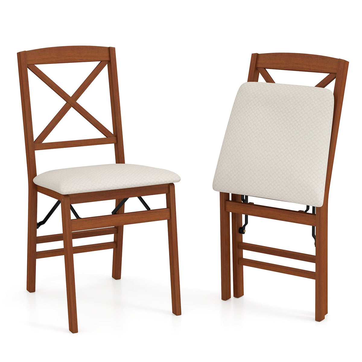 Folding dining chairs set of 2 with padded beige seats and rubber wood frames DirectDeals on Tampa Home & Garden Store