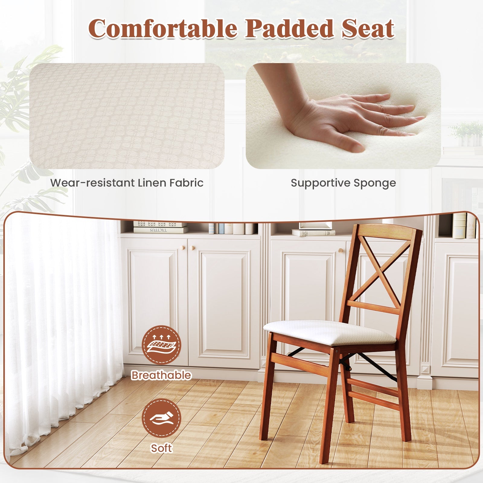 DirectDeals folding dining chairs set of 2 with padded beige seat and rubber wood frame on Tampa Home & Garden Store