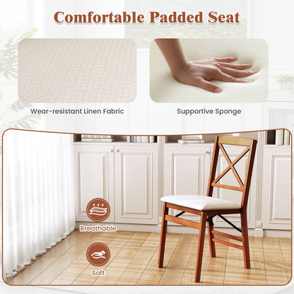 DirectDeals folding dining chairs set of 2 with padded beige seat and rubber wood frame on Tampa Home & Garden Store