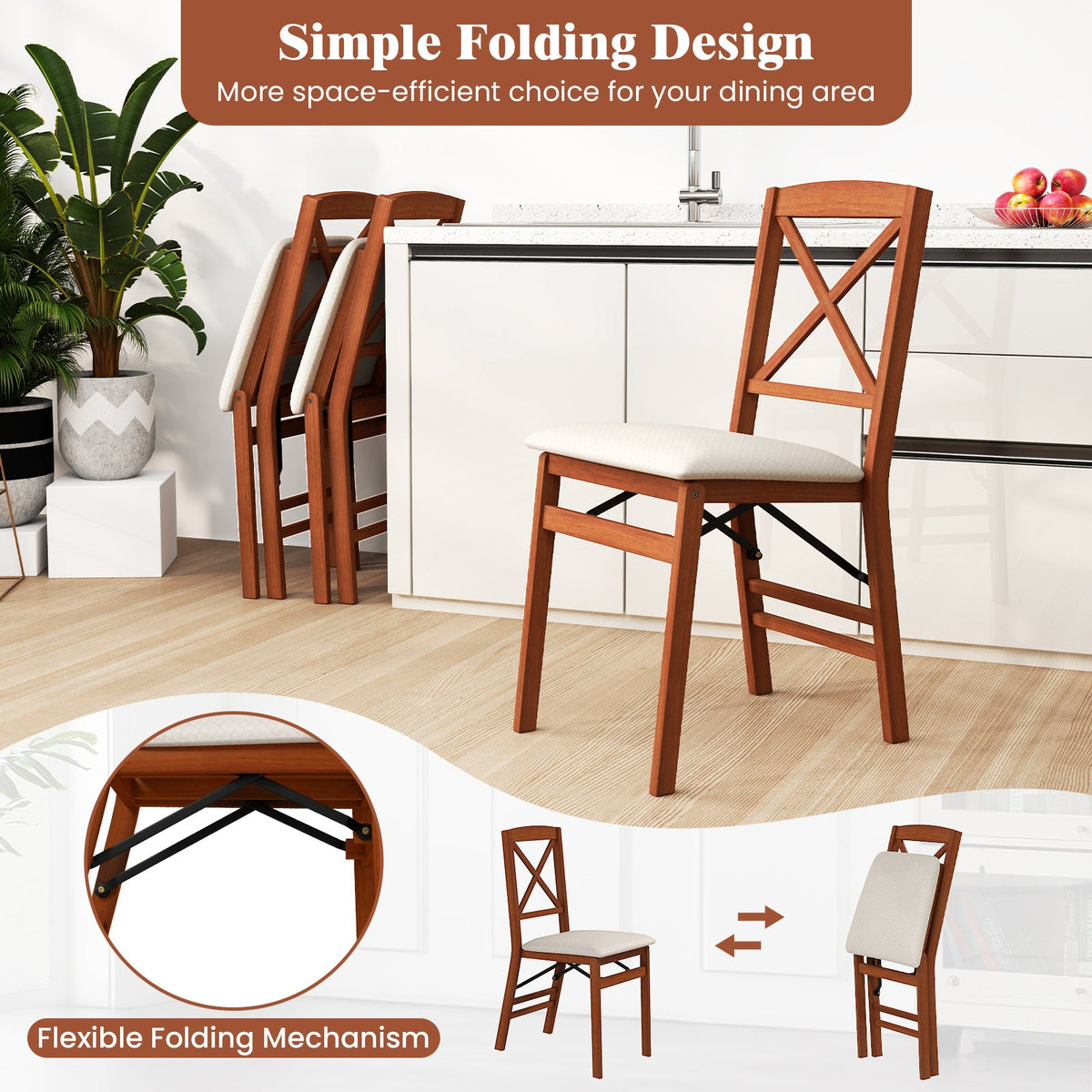 DirectDeals folding dining chairs set of 2 with padded white seats and rubber wood frame on Tampa Home & Garden Store